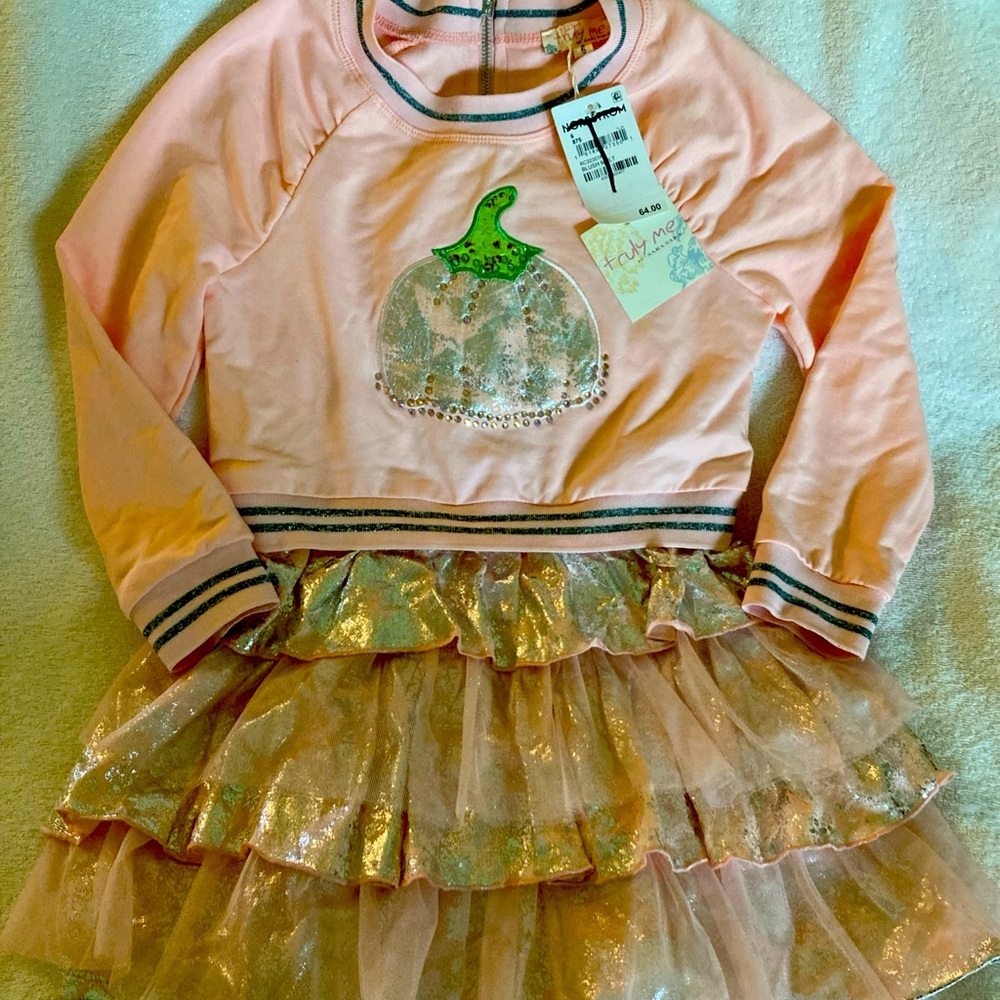 Truly Me 🎃 Pink Pumpkin Dress Bling Ruffle Size 6 Girls $64 Retail